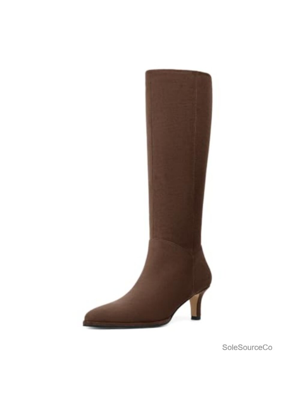 Kitten Heel Pointed Toe Knee High Boots Side Zip Faux Suede